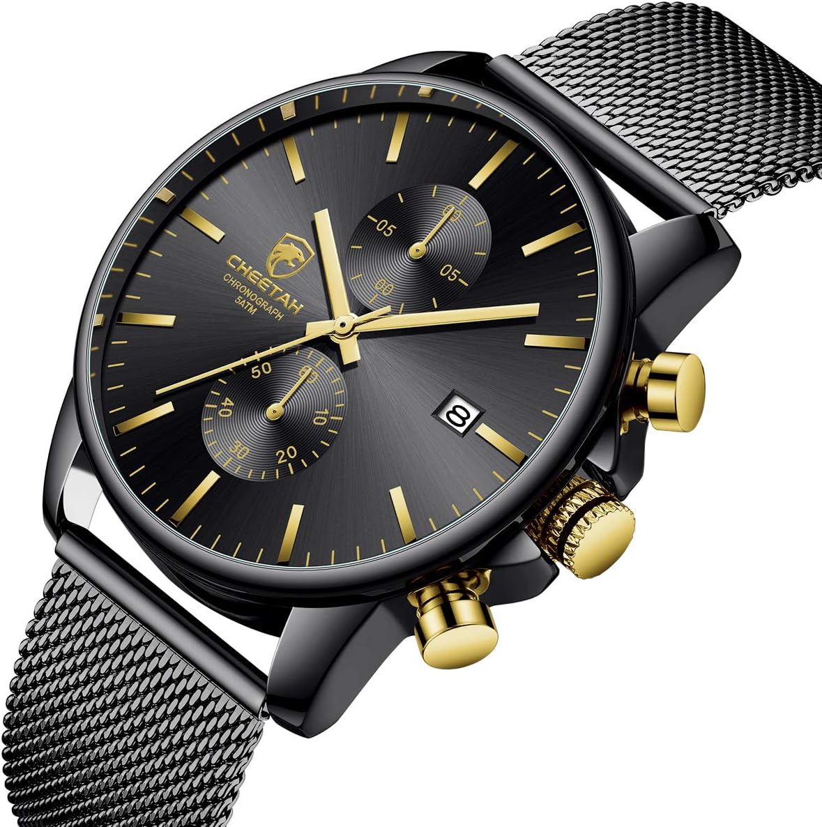 Detalle de Herren-Armbanduhr modisch-sportlich mit Quarz, Chronograph und schwarzem Edelstahl-Mesh