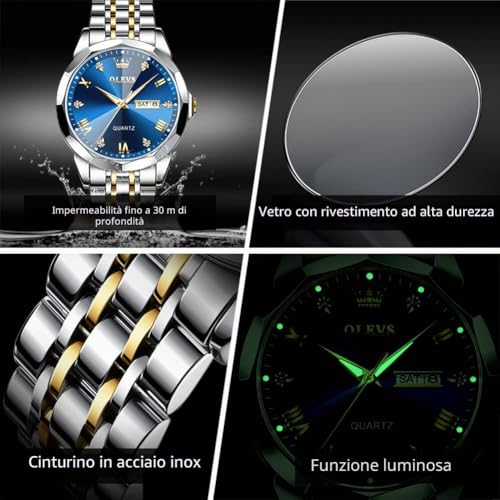 Detalle de OLEVS Orologio da uomo con diamanti per affari – evidente stile due toni, quarzo, impermeabile e luminoso