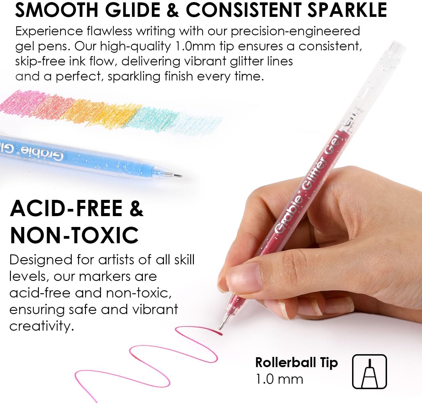 Detalle de Grabie 42 Capped Glitter Gel Pen Set (42 colours), Medium 1.0mm Rollerball Glitter Gel Pens