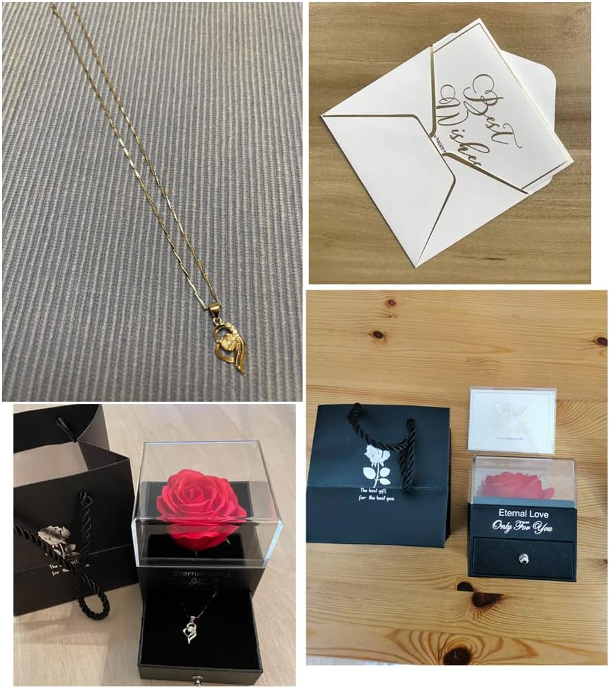 Thumbnail 1 de AMRIU Muttertagsgeschenk: Handgefertigte ewige Rose mit Herz-Halskette