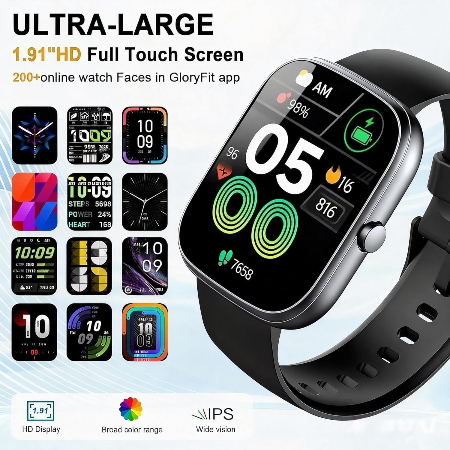 Thumbnail 3 de Smart Watch for Men and Women with Bluetooth Calling, 1.91" HD Screen, 110+ Sports, IP68 Waterproof