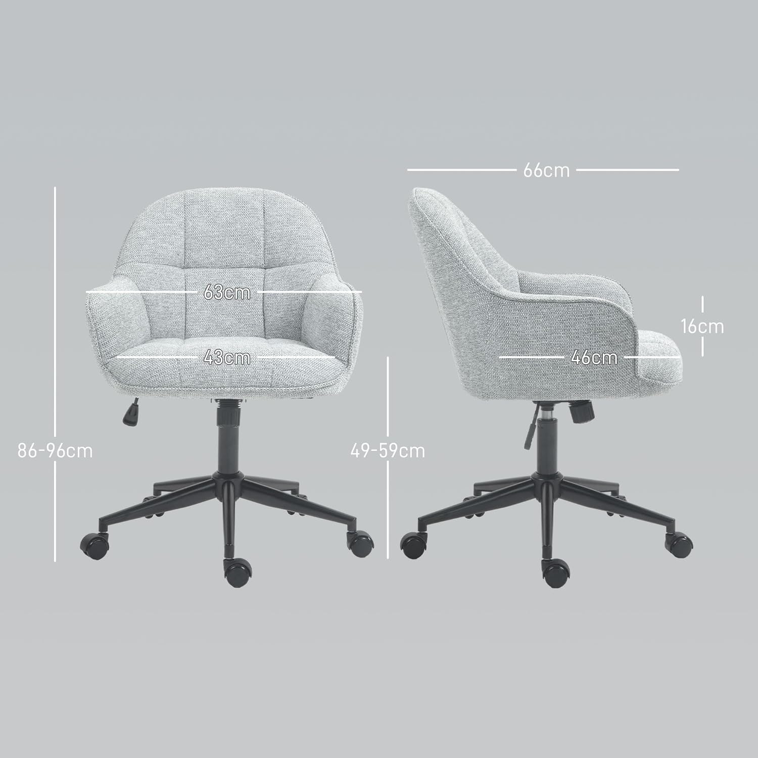 Thumbnail 2 de HOMCOM Fauteuil de bureau gris pivotant 360° à dossier et assise capitonnés, hauteur réglable
