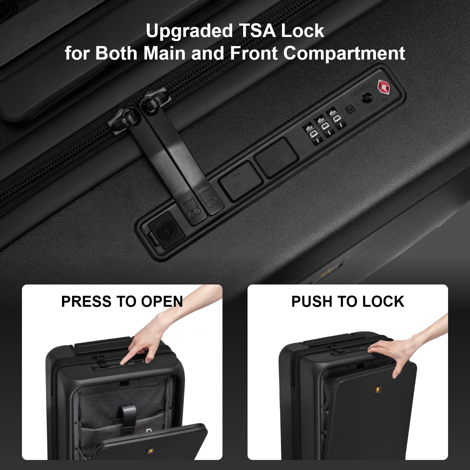 Detalle 2 de LEVEL8 20 Inch Carry-on Suitcase with Laptop Compartment, USB Charging Port, TSA & 8 Spinner Wheels (57cm, 38L) – Black
