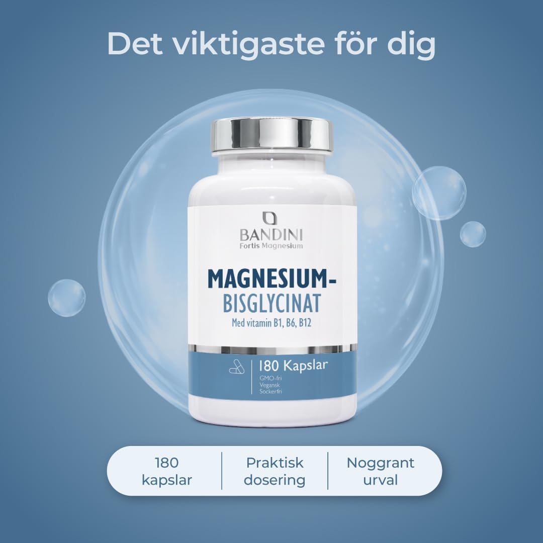 Detalle 2 de BANDINI magnesiumglycinat, 180 kapslar med B1, B6 och B12, vegansk