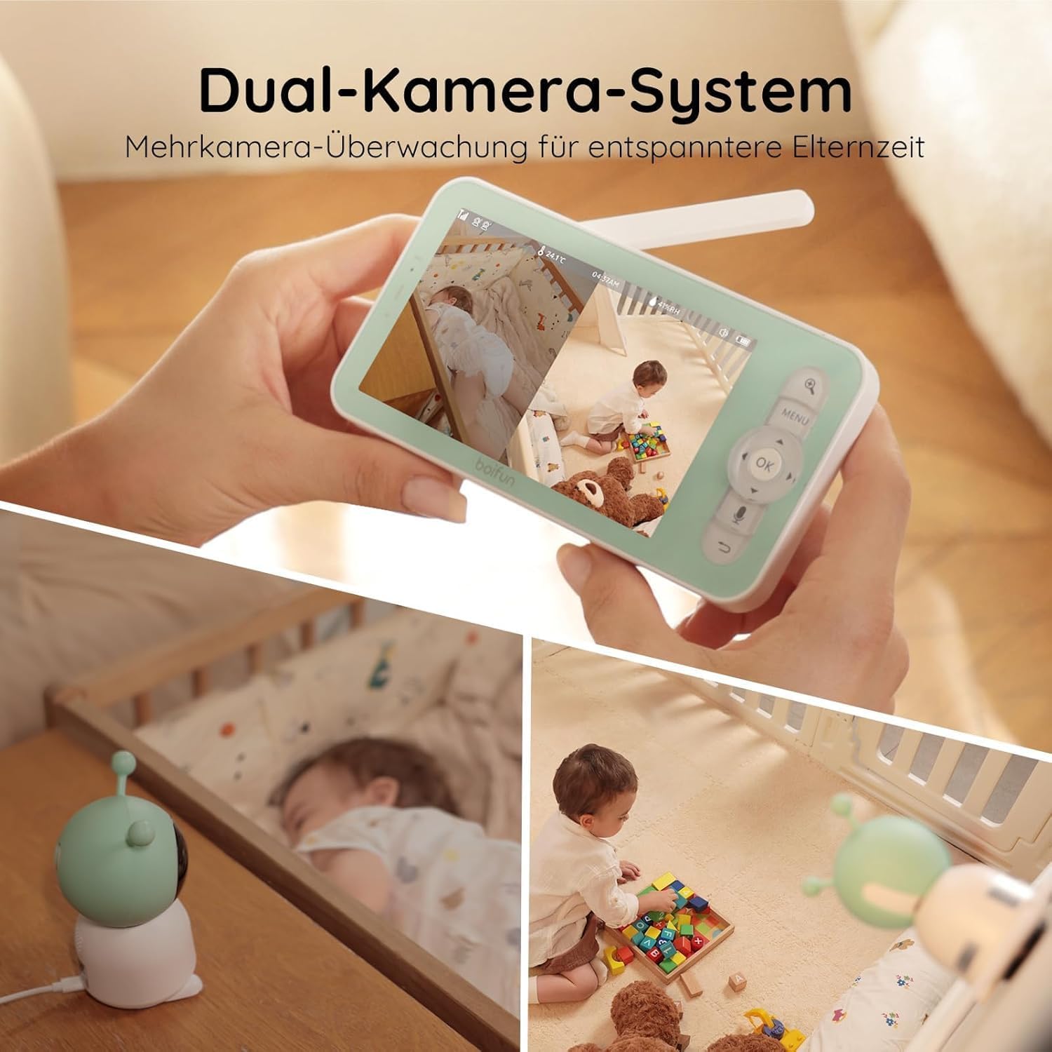 Thumbnail 6 de BOIFUN 2K WLAN Babyphone mit Kamera, App und 5-Zoll-Monitor (IR-Nachtsicht, 360°-Kamera, Sensoren)