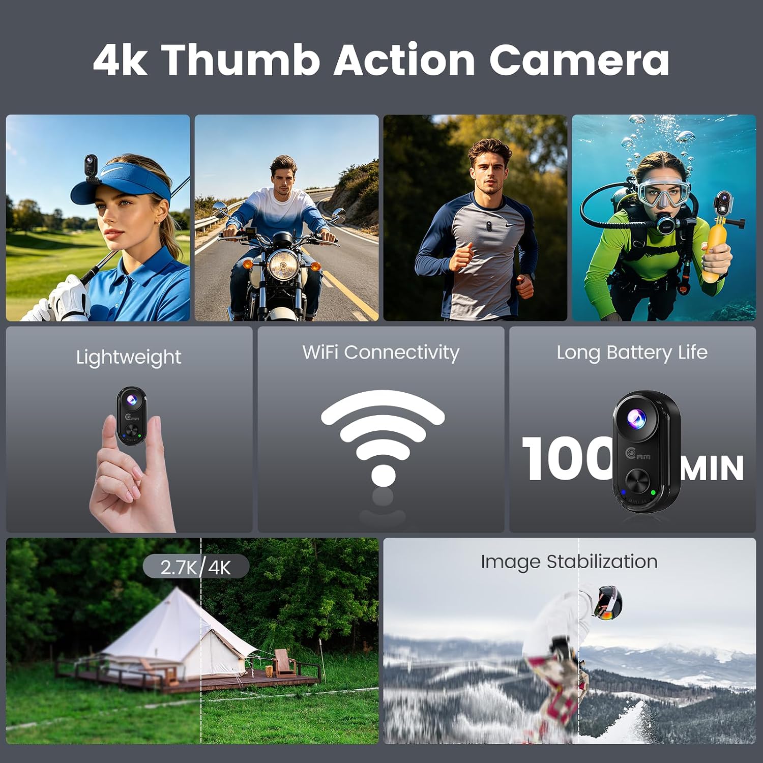 Thumbnail 5 de TIMNUT 4K Mini Action Cam – 20 MP Magnetkamera im Daumengroß-Format