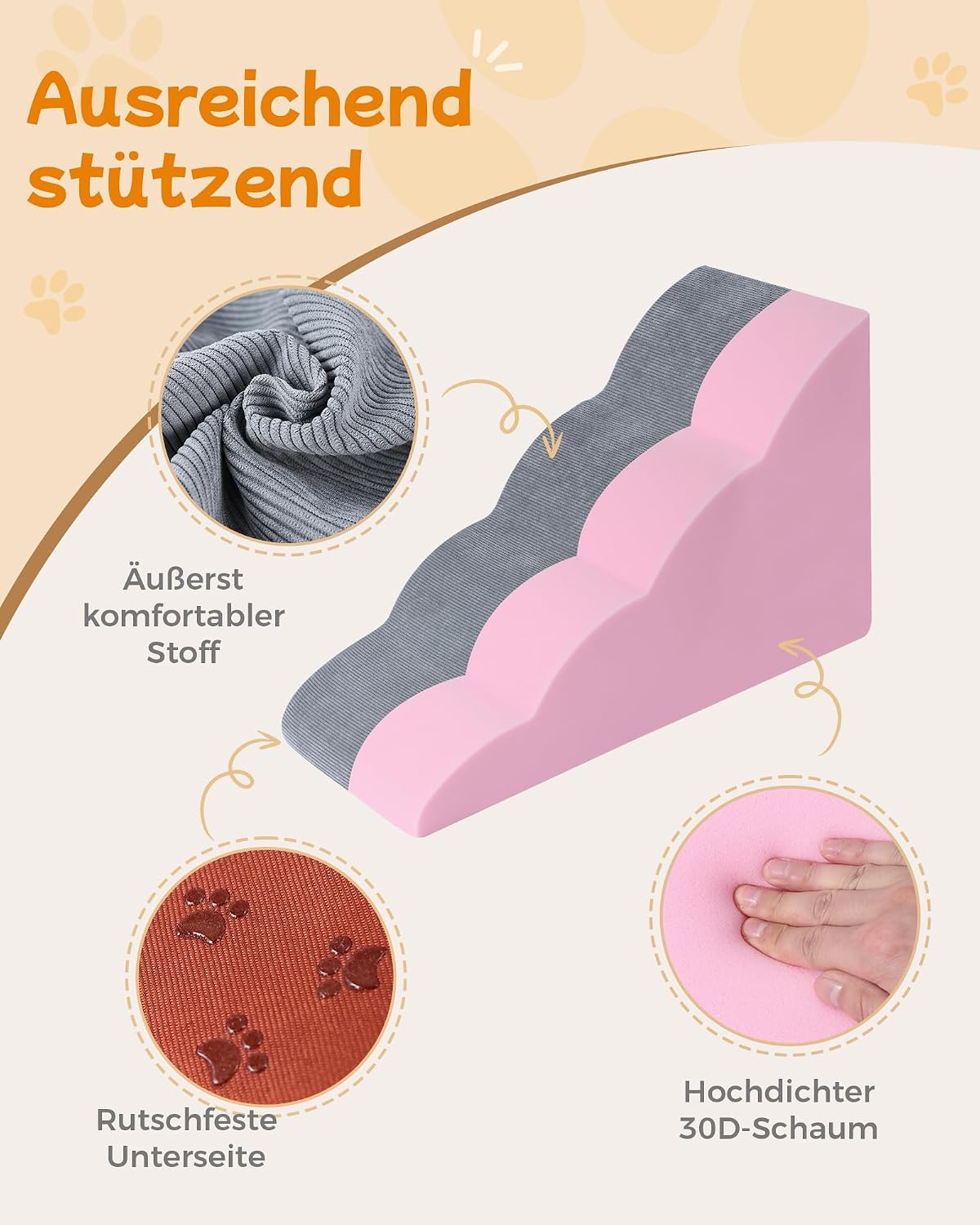 Detalle 2 de Rugotuyonr 4-Steps Dog Stairs hondentrap met 4 treden en antislipbodem
