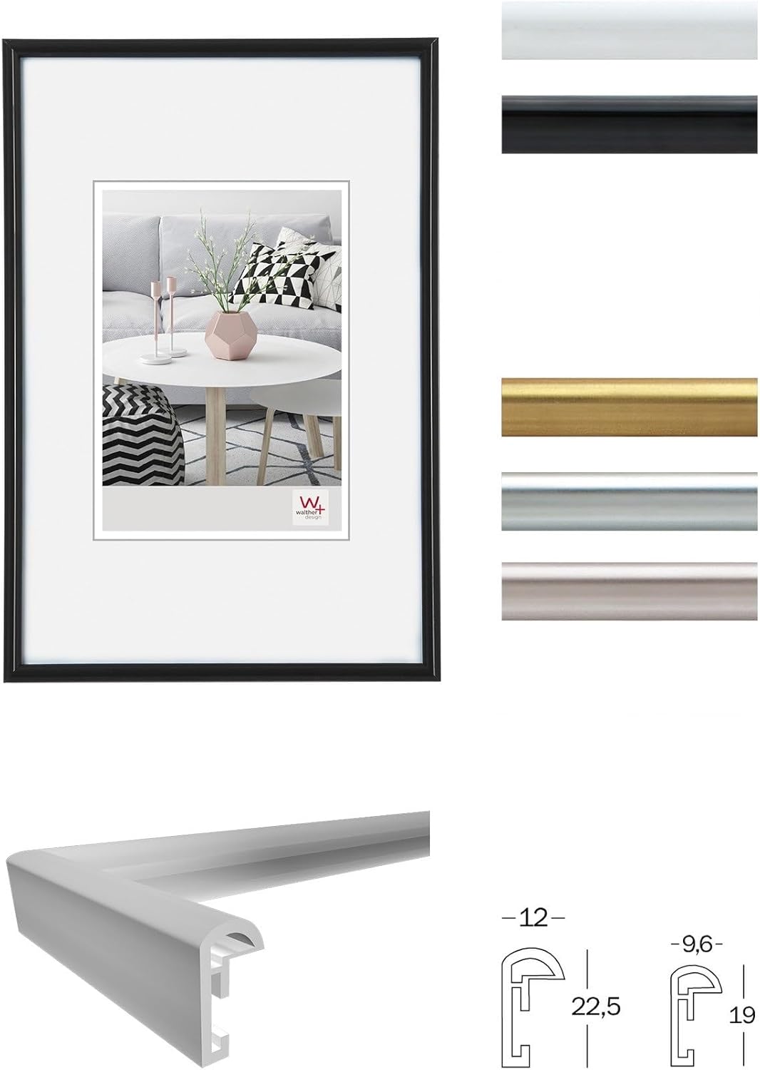 Thumbnail 1 de Cadre photo Walther Design KG028H en plastique doré, profil demi-rond (20 x 28 cm)