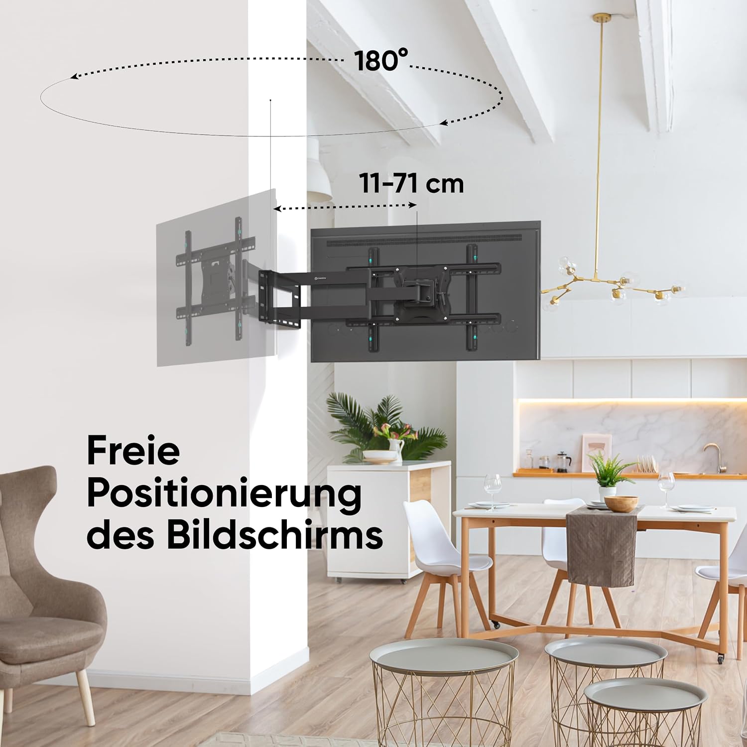 Detalle de ONKRON M7L-B TV-Wandhalterung schwenkbar für 40–75 Zoll – langer Arm, max. 68 kg, VESA 100x100 bis 600x400