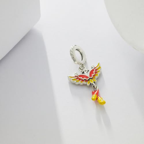 Detalle de BOIGEGU Fénix Charms de plata de ley 925 con circonita cúbica (compatible con pulseras tipo Pandora)