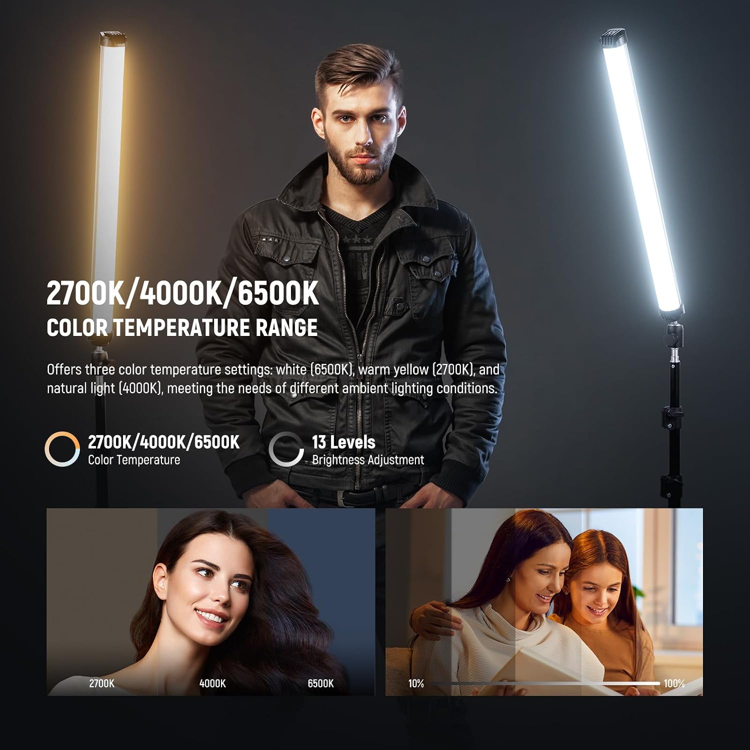 Detalle de NEEWER BASICS SL50 21" Magnetic RGB Light Wand — CRI95, 14W, 4000mAh
