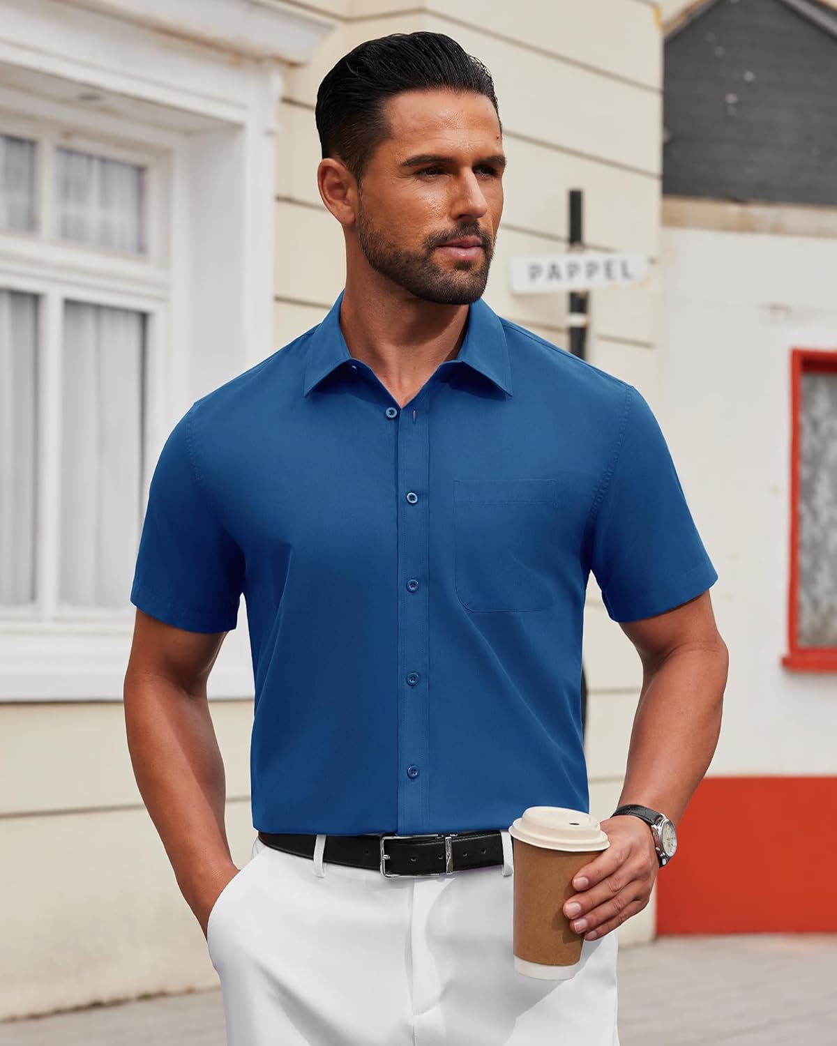 Thumbnail 1 de Alimens & Gentle Men’s Short Sleeve Wrinkle-Free Button-Down Dress Shirt (Untucked)
