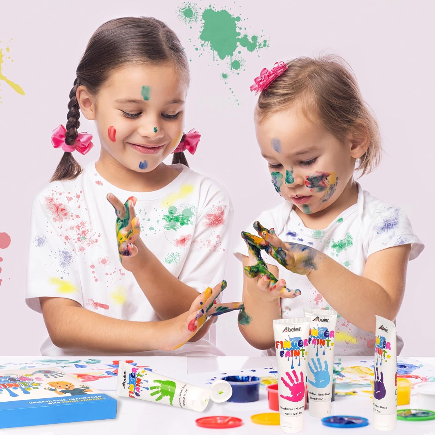 Thumbnail 6 de ABEIER Kinder-Fingerfarben (12 x 60 ml) ungiftig, waschfest & auswaschbar – Kreativset für Kindergarten und Zuhause