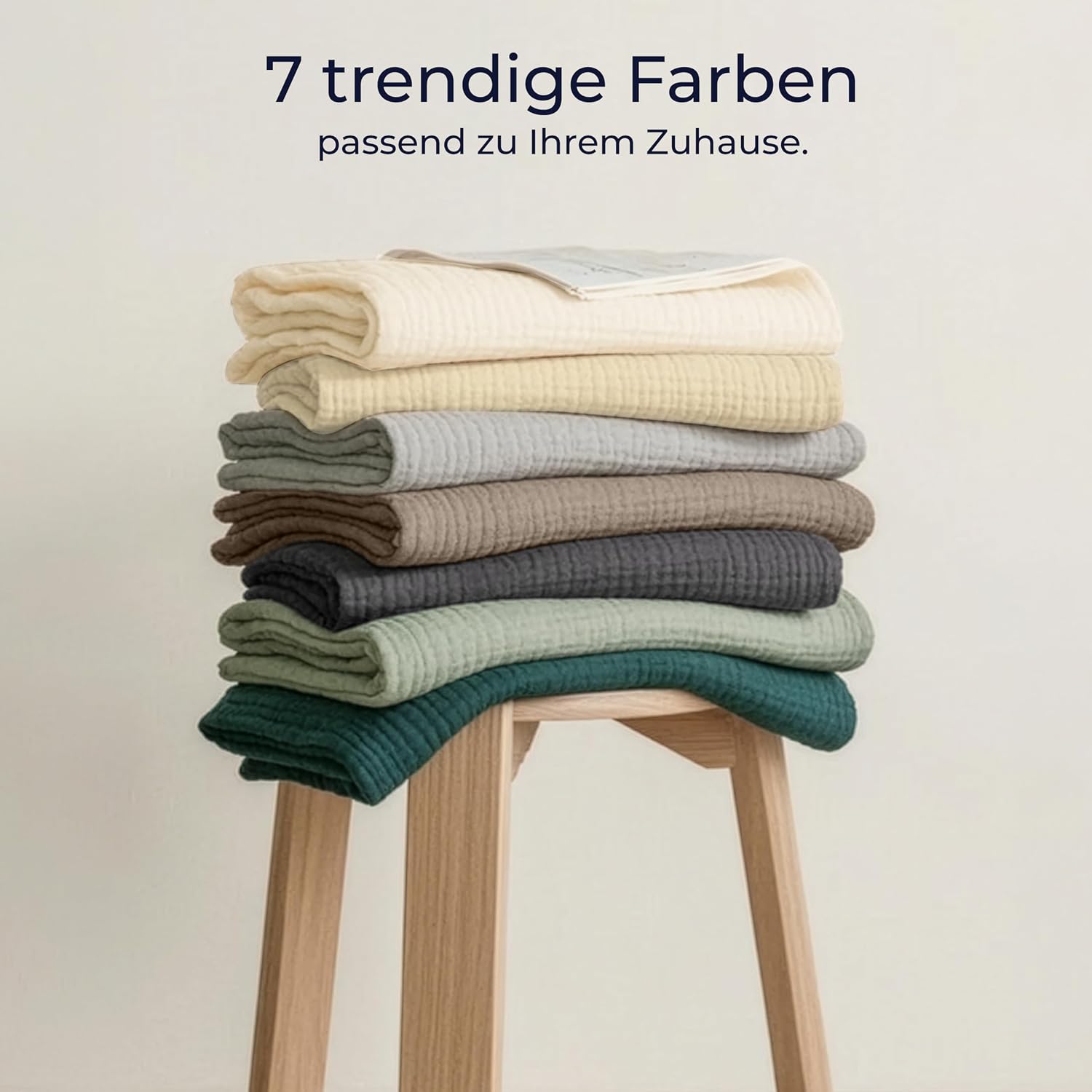Detalle 2 de Dreamzie Musselin Tagesdecke 150x200 cm (Baumwolle, Oeko-Tex zertifiziert) – Petrolgrün