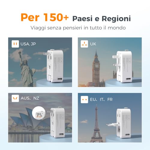 Detalle de TESSAN Adattatore Universale da Viaggio 5 in 1 con 2 USB-C PD 45W e 2 USB-A