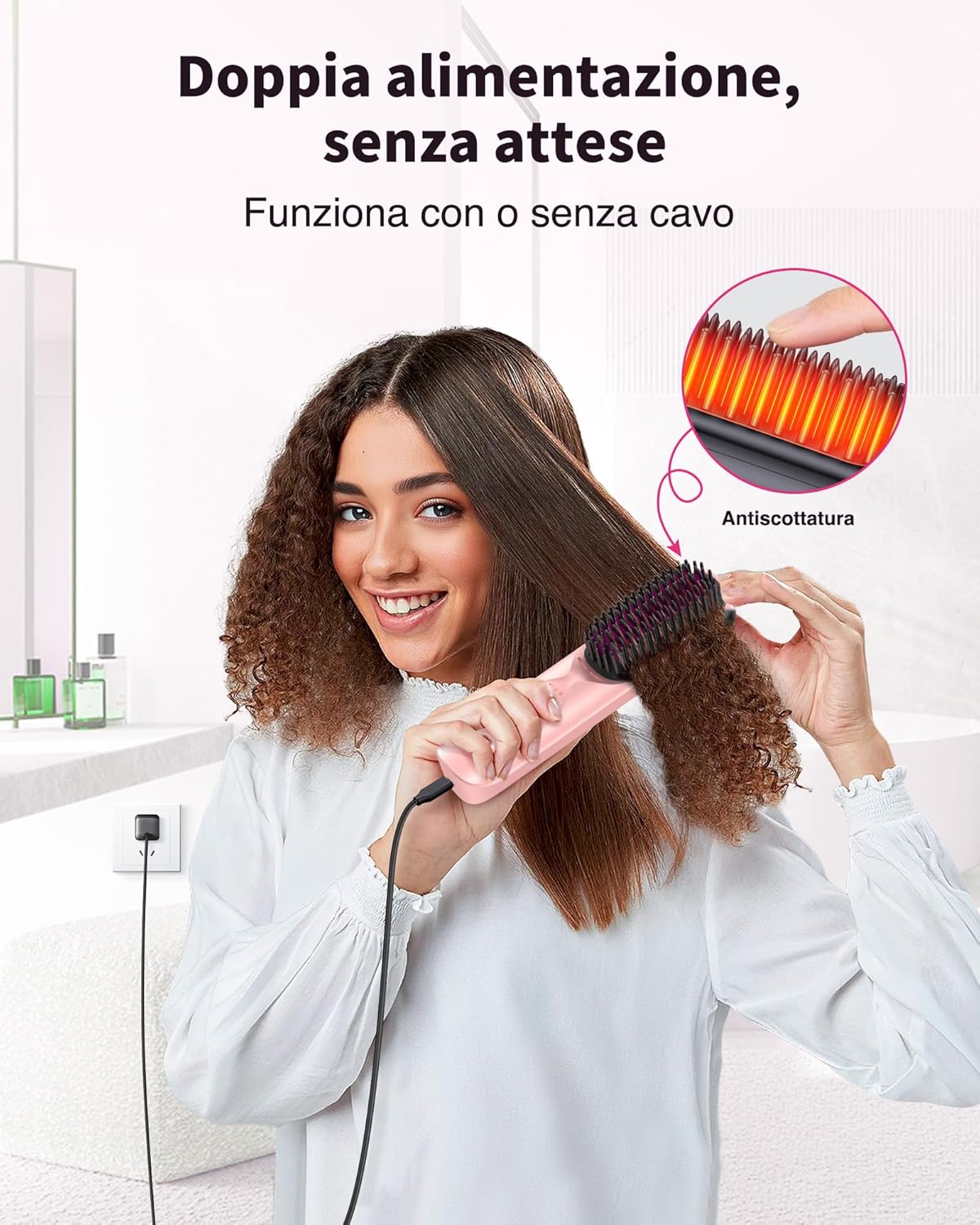 Detalle de Bopcal Spazzola Lisciante Senza Fili 10000 mAh – 3 in 1: lisciatura, districante e Power Bank