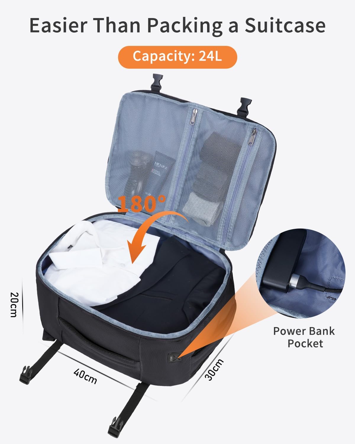 Thumbnail 3 de ECOHUB Ryanair Cabin Bags 40x30x20 – Underseat Travel Backpack, 24L, Recycled PET, 0.6kg