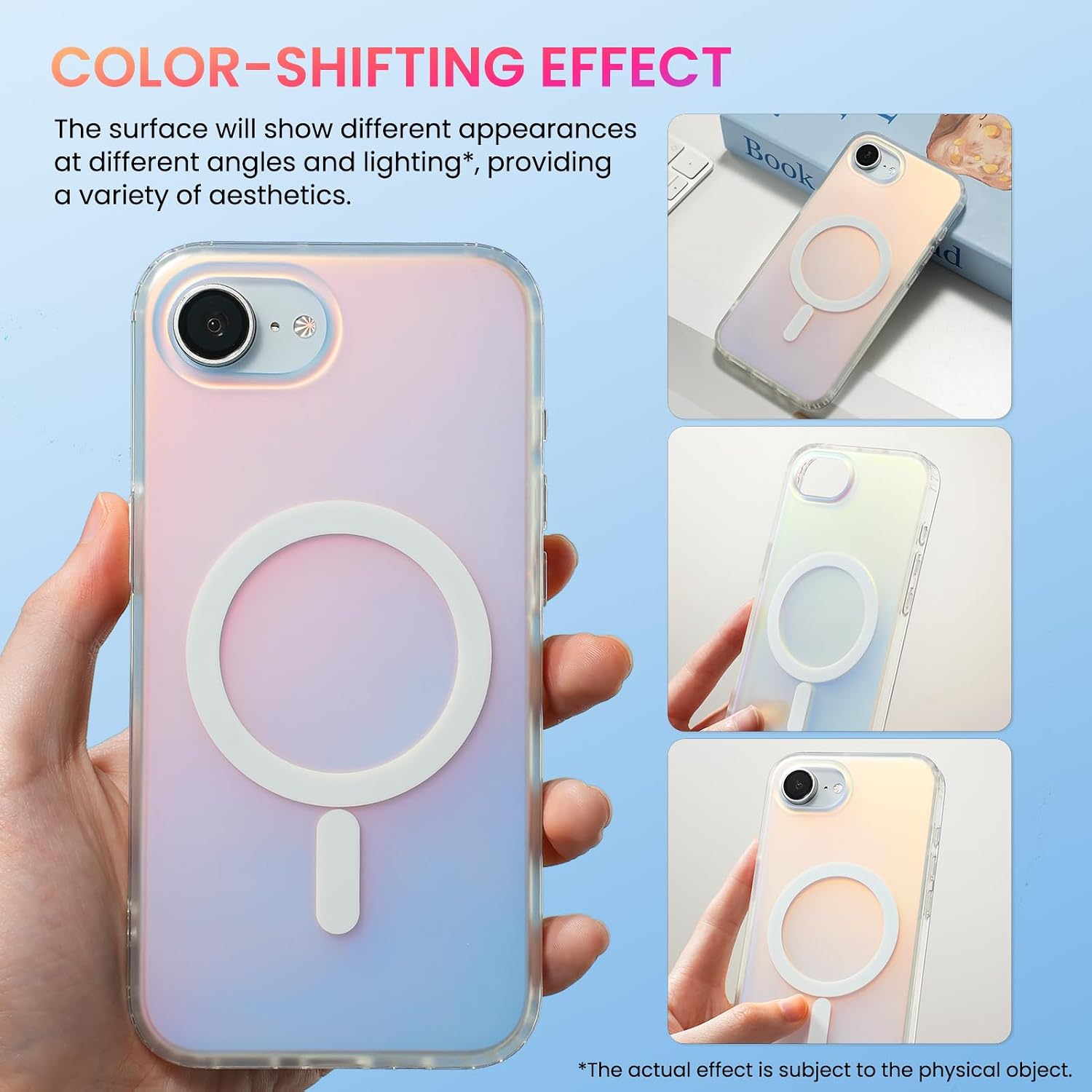 Detalle de ORNARTO iPhone 17e/16e 6.1-Inch Case — Shockproof, Iridescent Rainbow Design with Magnetic Charging