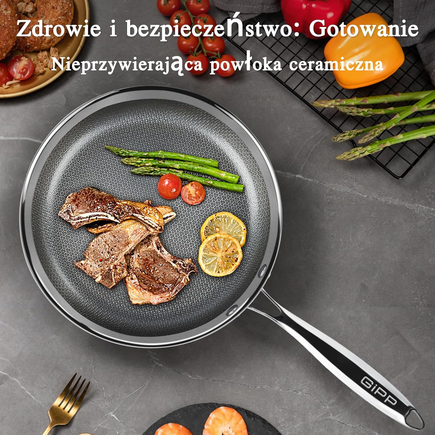 Detalle de GiPP LSH-JPK – patelnia ze stali nierdzewnej 26 cm, potrójna warstwa