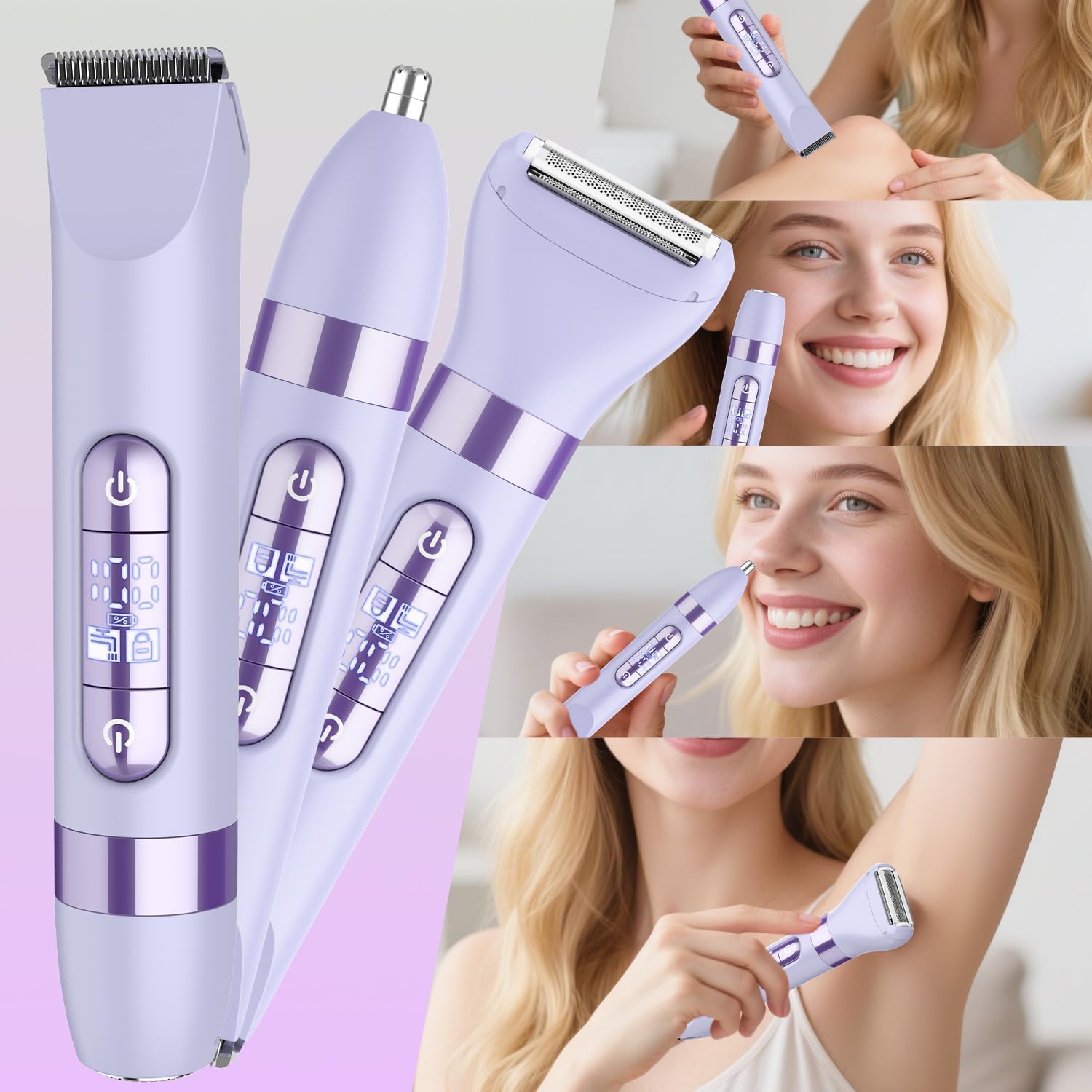 Thumbnail 3 de Hatteker 4-in-1 Women’s Electric Razor (Dual-Head) for Bikini, Legs, Face, Nose & Eyebrows, IPX7 Waterproof Rechargeable, Purple