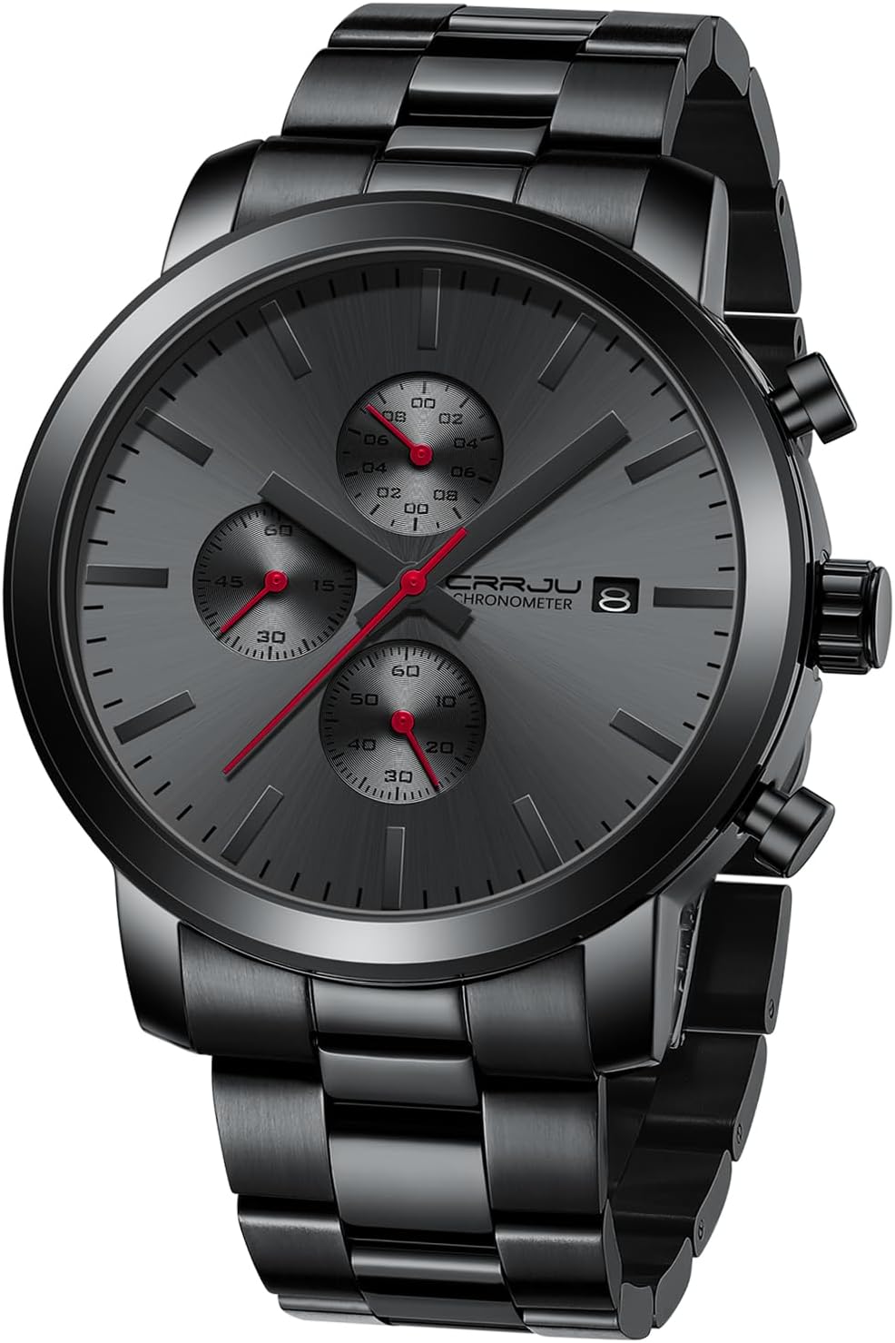 Detalle de CRRJU Herren Chronographen-Uhr mit Edelstahlband, analogem Quarzwerk & Datum – wasserbeständig bis 30 m