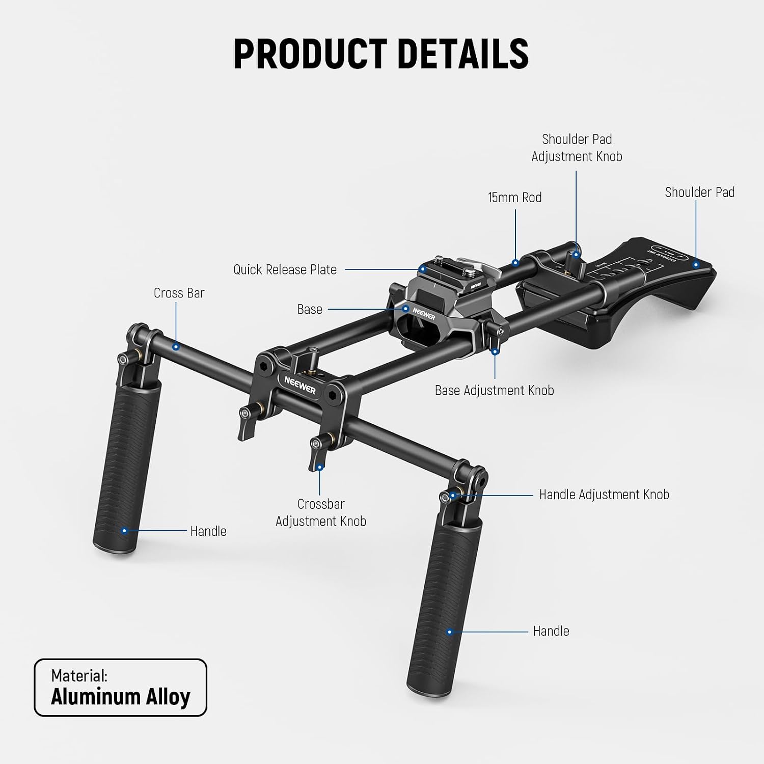 Detalle 2 de NEEWER Shoulder Mount Video Rig 40cm 🎥