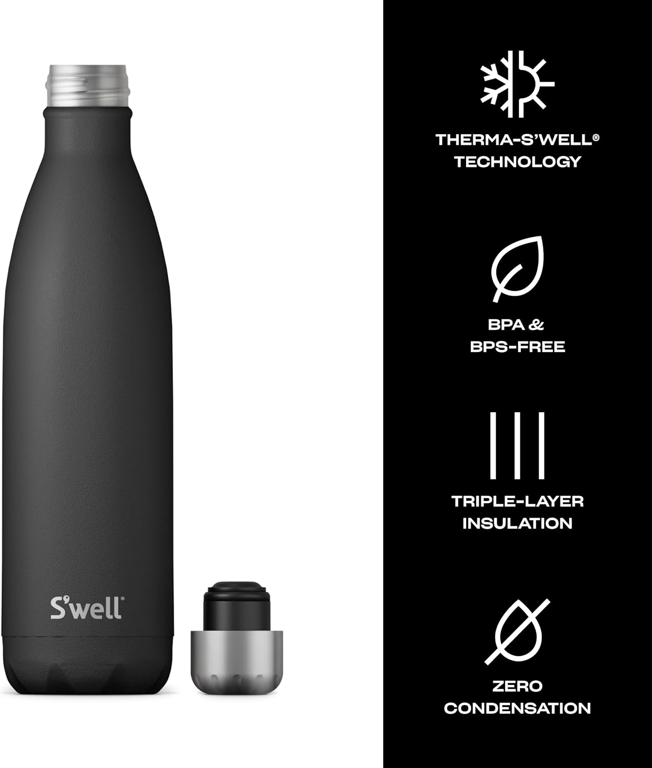 Detalle 2 de S'well Botella Acero Inoxidable 750ml Onyx 🚰 Aislante 48h