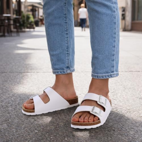 Detalle de KIDMI Women Sandals Arch Support Cork Footbed Slide – White (Size 7)