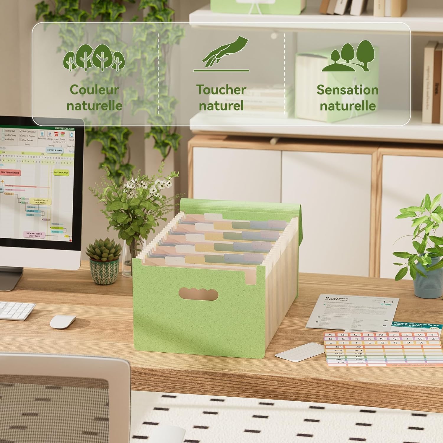 Detalle de EcoStash Trieur 26 Compartiments A4 – Organiseur de Dossiers en Paille de Blé, Sans BPA, Vert Menthe