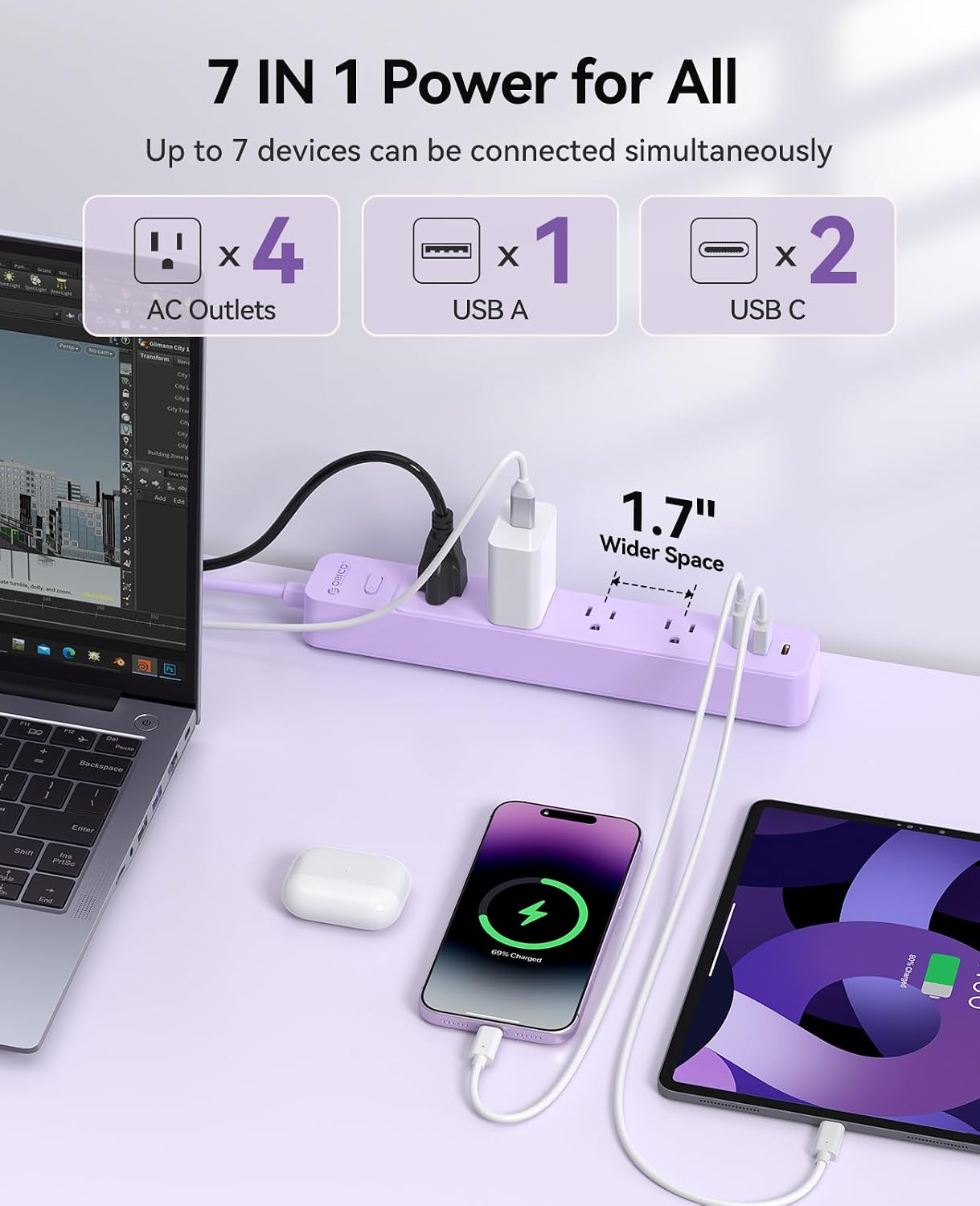 Detalle 2 de ORICO Power Strip with 20W USB-C