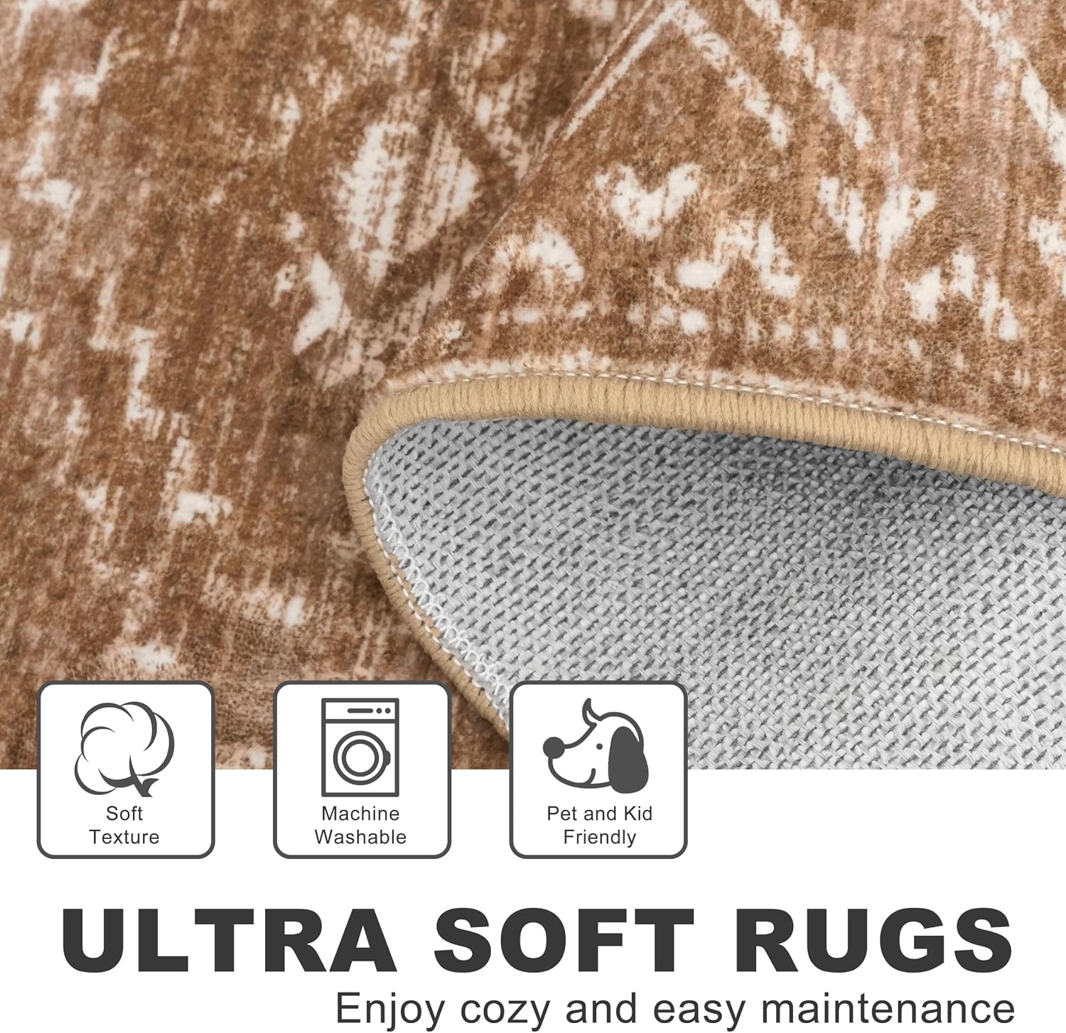 Detalle de KILOCOCO Rug 2' x 3' Washable Indoor Doormat, Mocha Brown Geometric