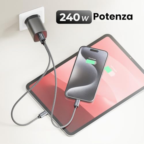 Detalle 2 de deleyCON 240W USB-C Cavo PD 3.1: ricarica rapida e trasferimento affidabile (2x 1m)