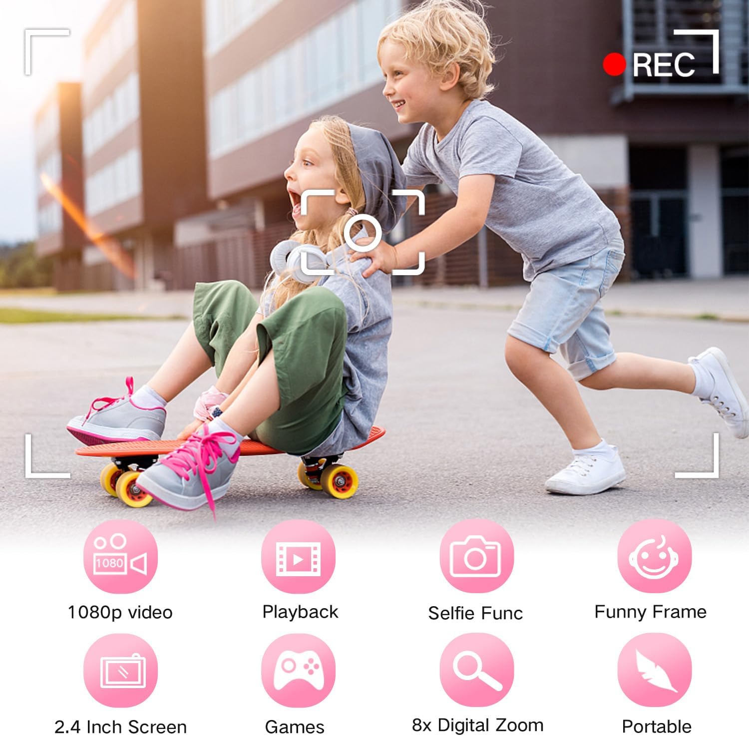 Detalle de goopow H11 Kids Digital Camera, 1080p Video, 8x Digital Zoom, Pink