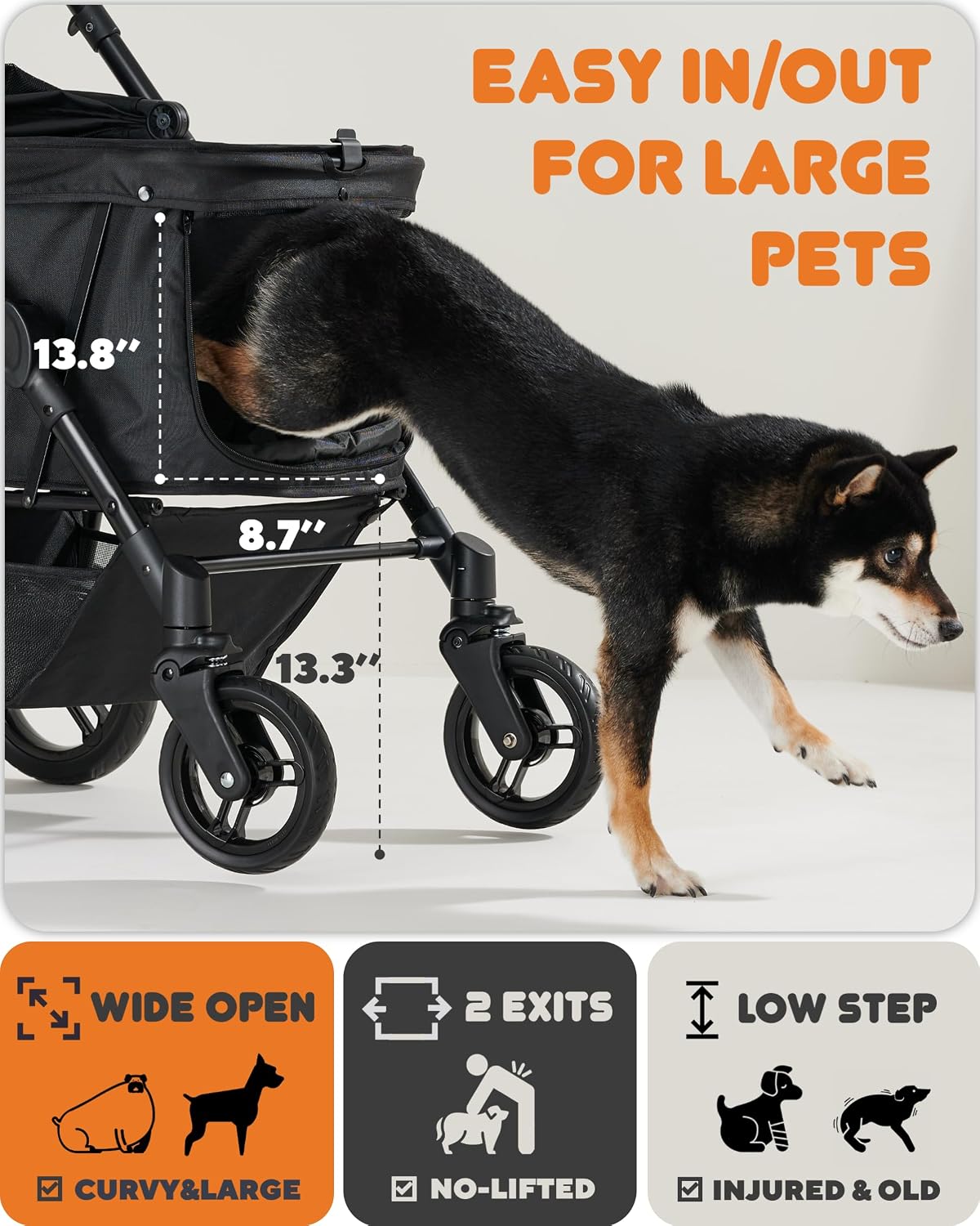 Detalle de Zoosky Medium Dog Stroller (up to 66 lbs) with All-Terrain Wheels, Adjustable Handle & Canopy