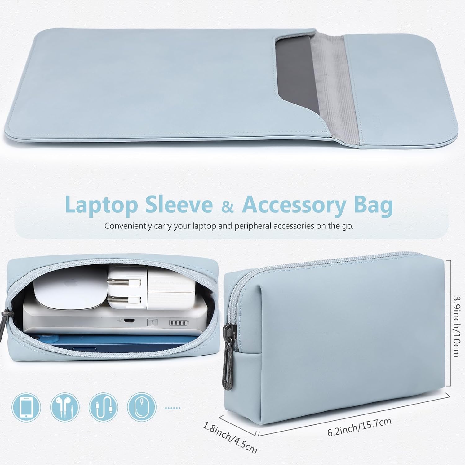 Thumbnail 1 de HYZUO 13-inch Laptop Sleeve Case in Pale Blue (microfibre suede look) for 12–13 inch devices