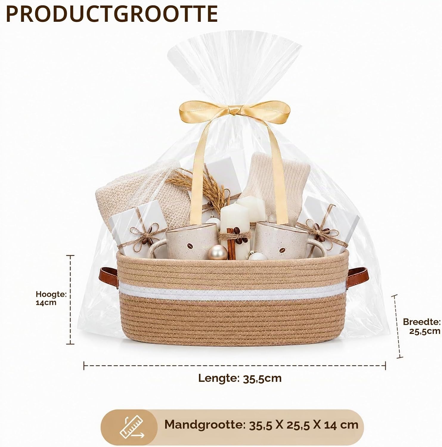 Detalle 2 de Brizuf geschenkmand van katoenen touw, opvouwbaar, kaki, 35,5 x 25,5 x 14 cm