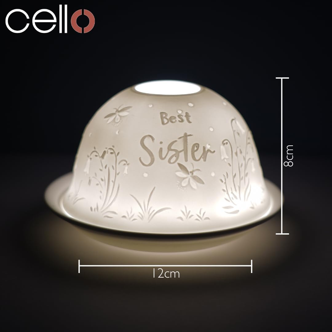Thumbnail 1 de Cello Porcelain Tealight Holder Dome with “Best Sister” 3D projection LED/wax warmer