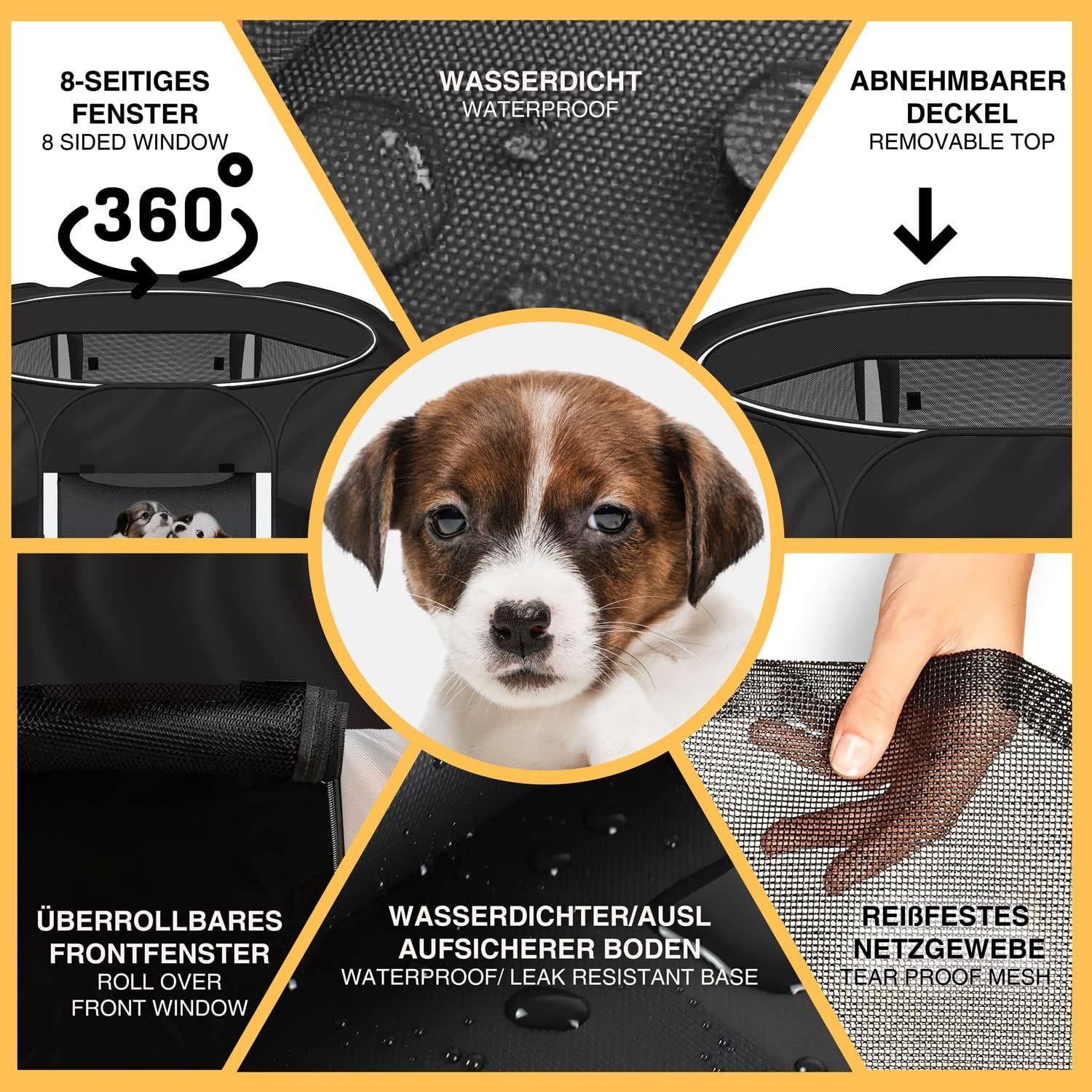 Thumbnail 3 de all Pets United Welpen-Laufstall / Tierlaufstall XXL für drinnen & draußen (Schwarz-Beige)