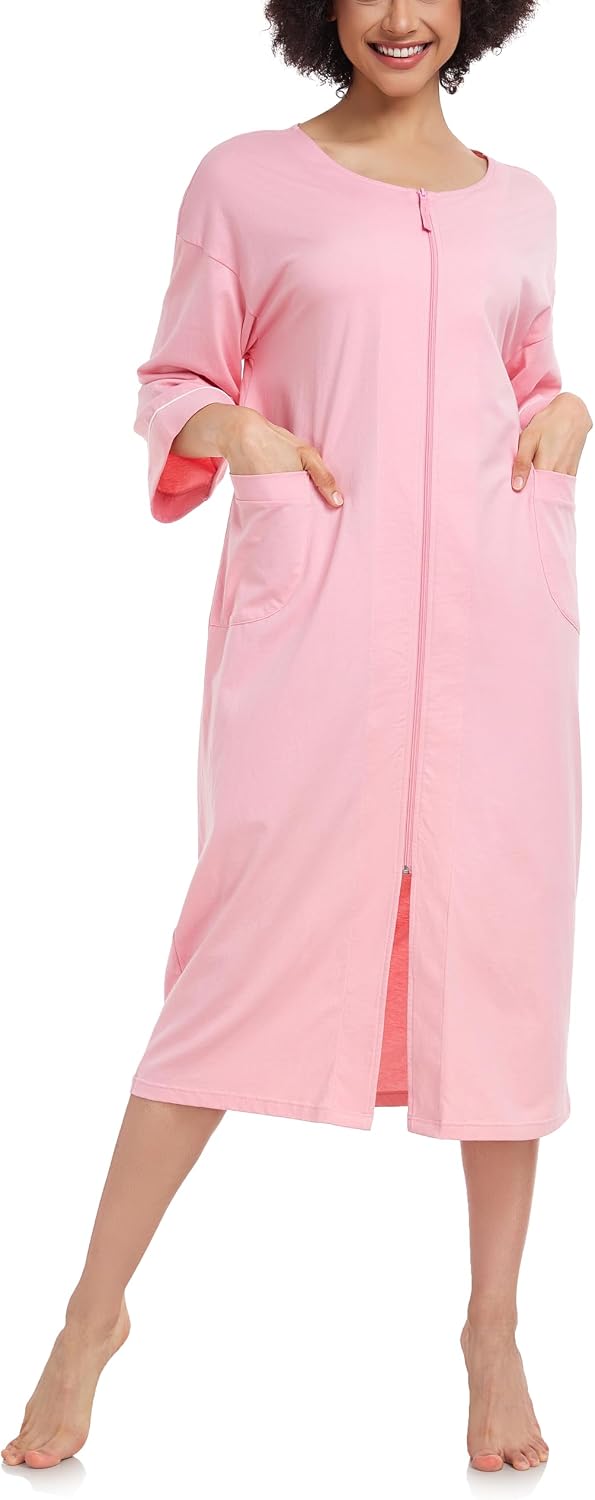 Detalle de COLORFULLEAF 100% Cotton Zipper Robe with Pockets