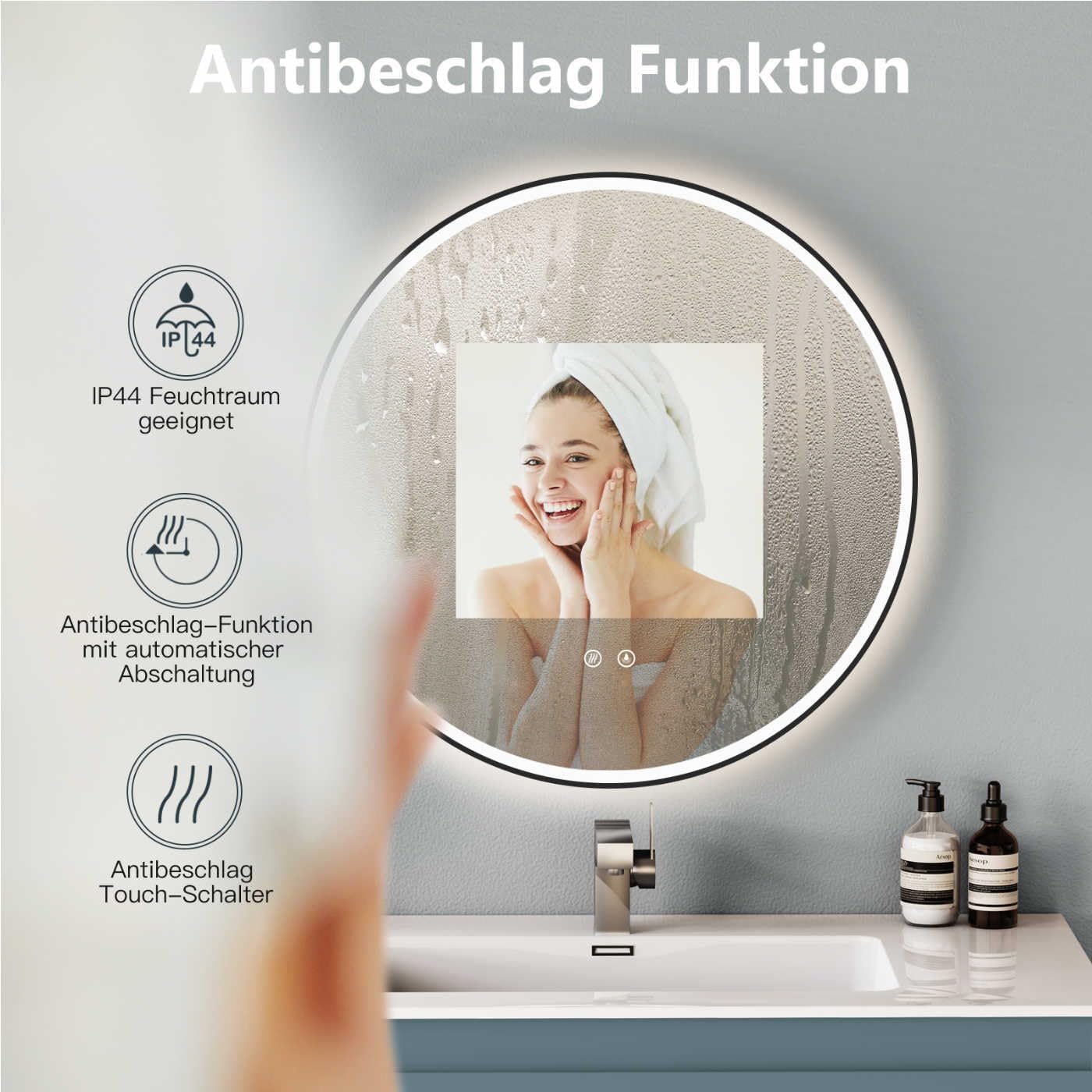 Detalle de HOKO Specchio da bagno rotondo 60 cm con LED modulabile e antiappannamento