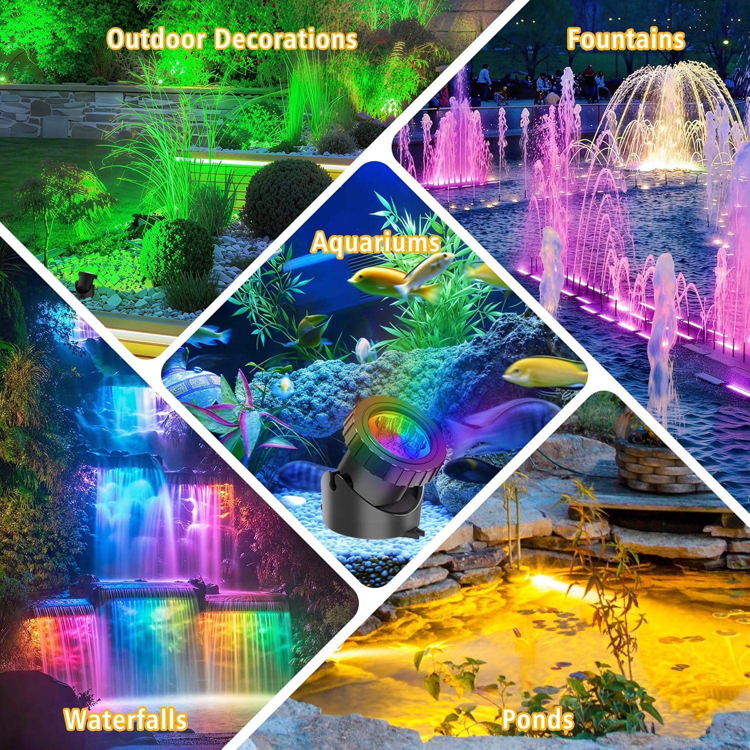 Thumbnail 1 de NATPOW Teichbeleuchtung Unterwasser mit Bluetooth APP – 10 in 1 RGB-Unterwasserlampe