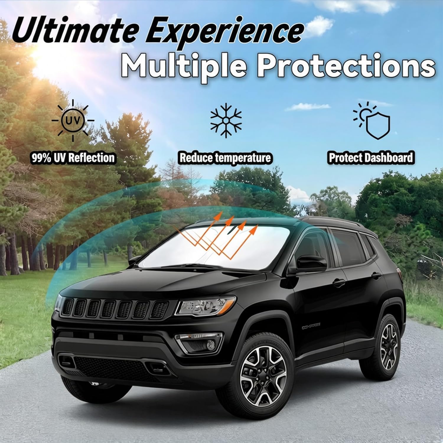 Thumbnail 2 de PAIMOHO Windshield Sun Shade for Jeep Compass (2017-2025) – Custom-Fit Front Window Sunshade