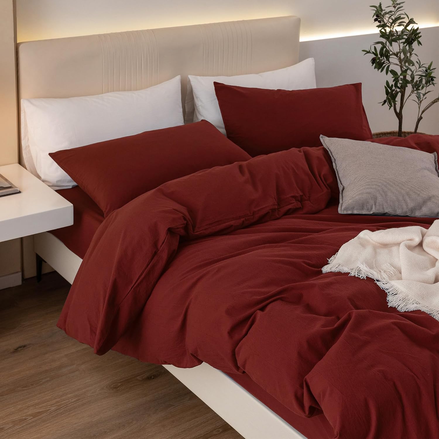 Detalle de JIYUAN Super Queen Washed Cotton Duvet Cover Set with Linen-Feel Texture