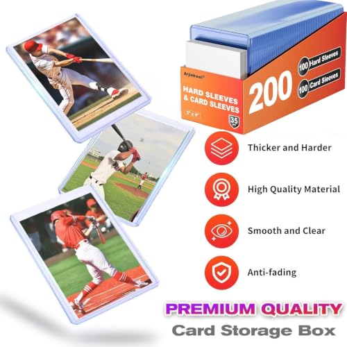 Detalle de Arjiekwei 200 Card Sleeves Hard Plastic & Soft Sleeve Set (3" x 4"), 100 Hard & 100 Soft Protectors