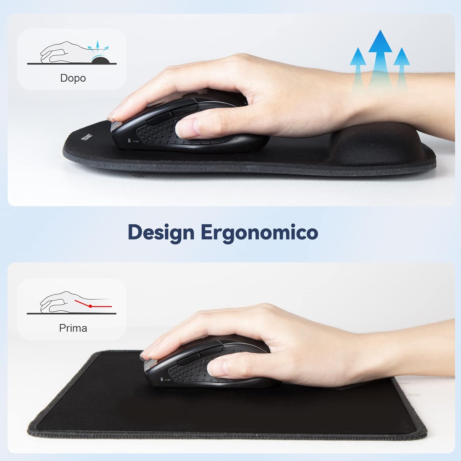 Thumbnail 2 de TECKNET Tappetino Mouse con Poggiapolsi – Memory Foam, superfice setosa e base antiscivolo