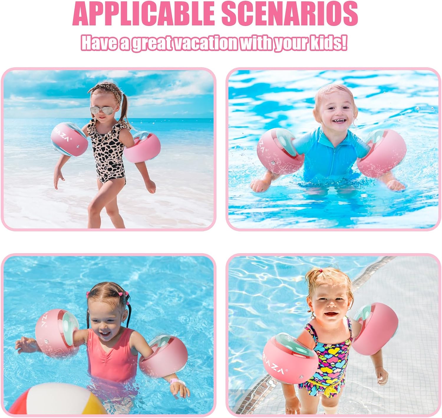 Detalle 1 de LOOWARTS Braccioli per Bambini 2–6 Anni (15–25 kg) con 3 Camere d'Aria, 2 Pollici Rosa + Mini Pompa – Sicurezza e Apprendimento nuoto