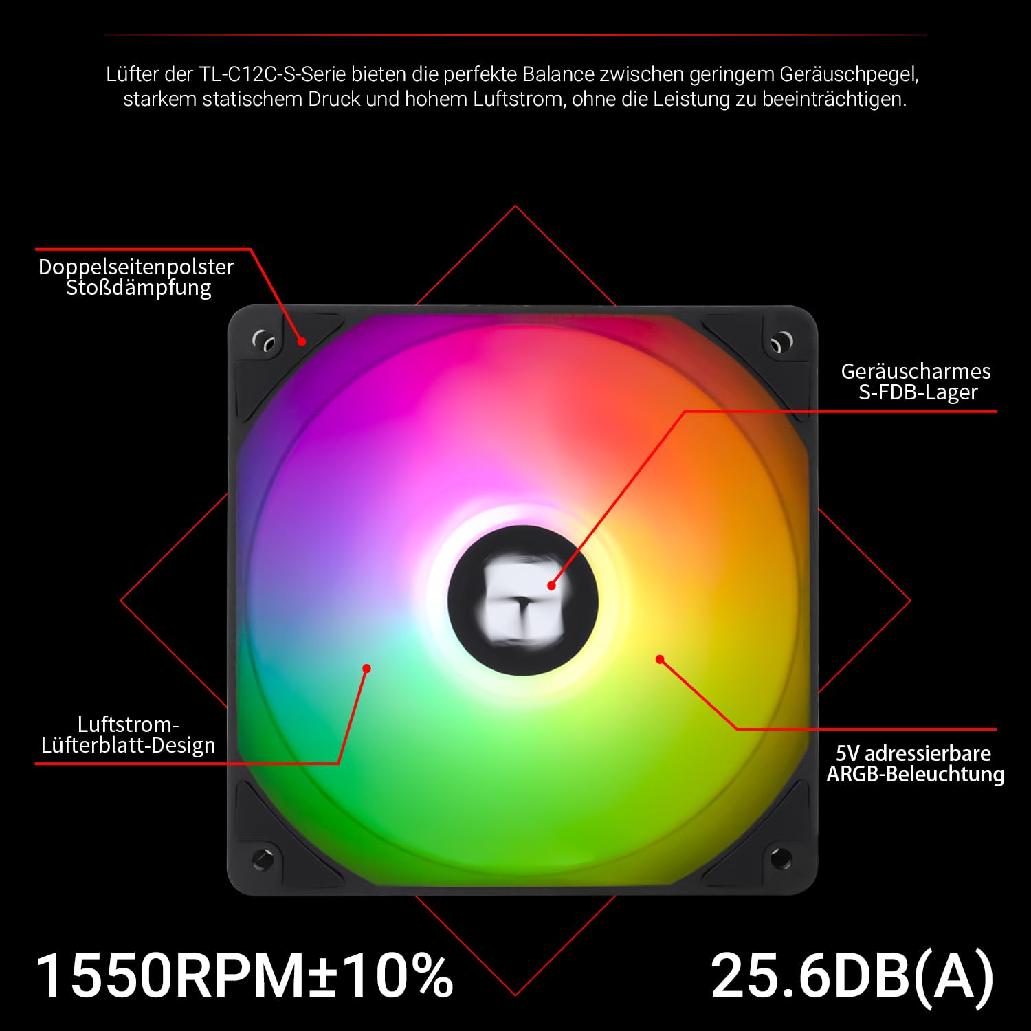Thumbnail 2 de Thermalright TR-TL-C12C-S X5 120-mm PWM-ARGB-Lüfter (5er-Set) mit 5V-3-Pin-ARGB und 1550 U/min