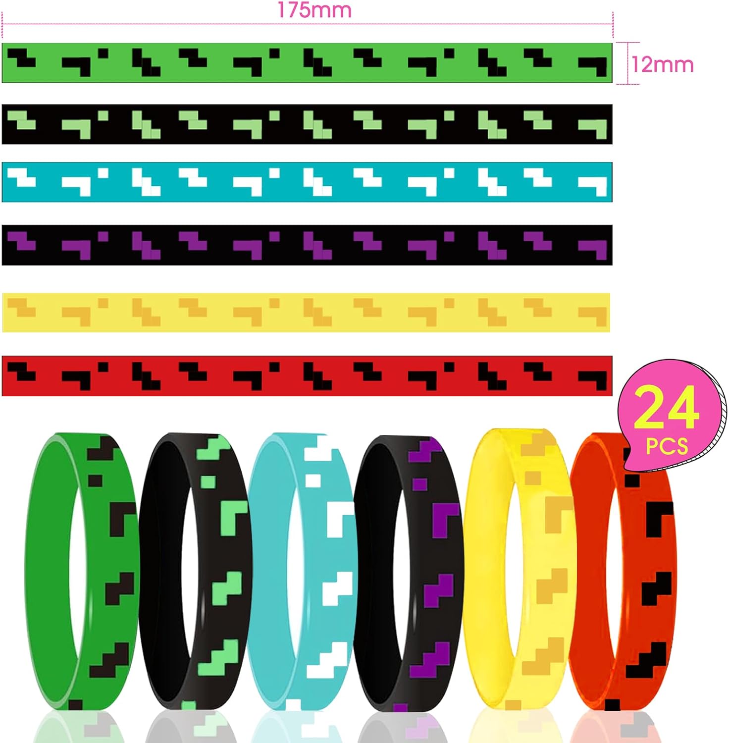 Thumbnail 3 de YunLone: 24 braccialetti pixel per feste, bomboniere e decorazioni – misura kids