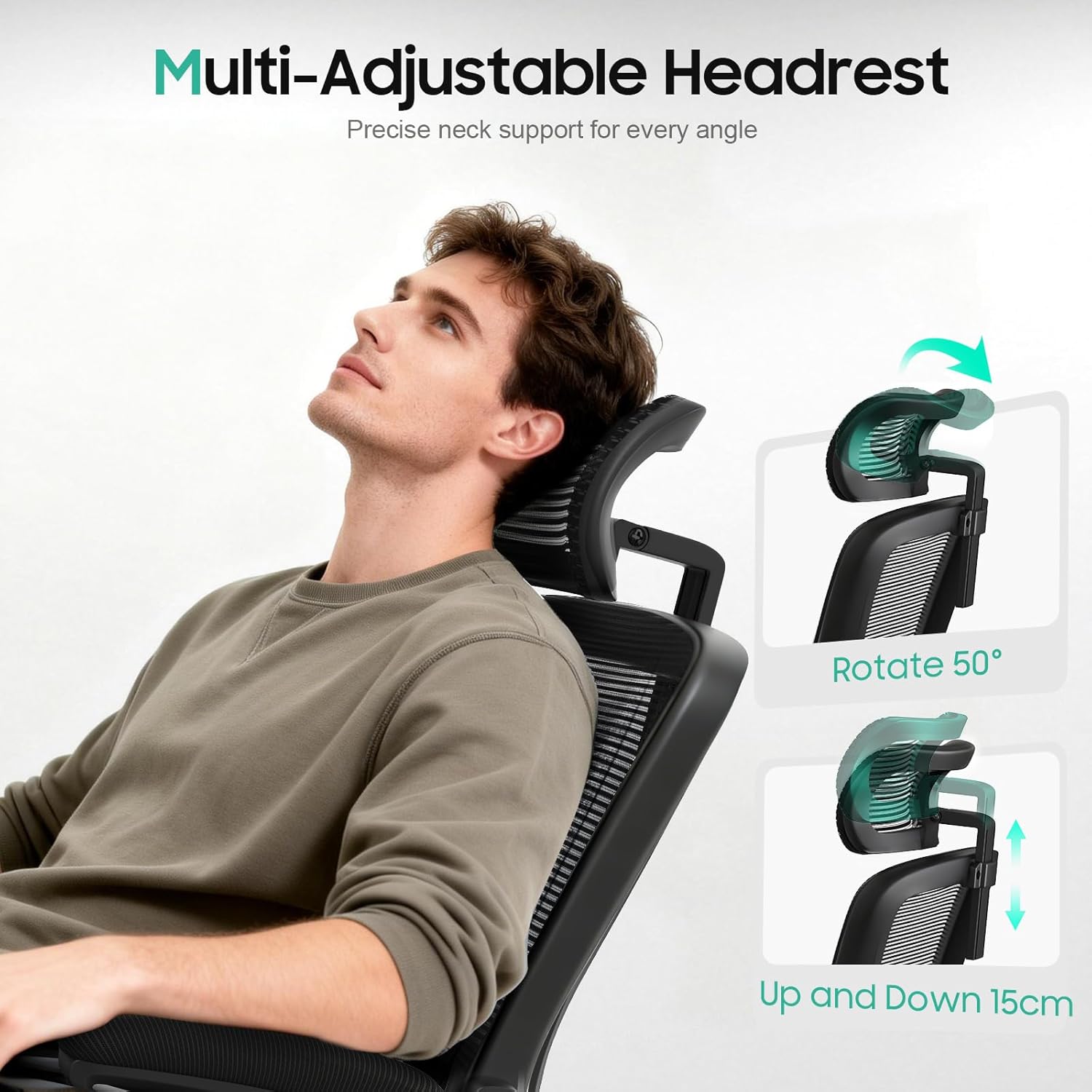 Thumbnail 2 de YONISEE Ergonomic Office Chair with Dual Backrest, 2D Lumbar Support and Adjustable Headrest