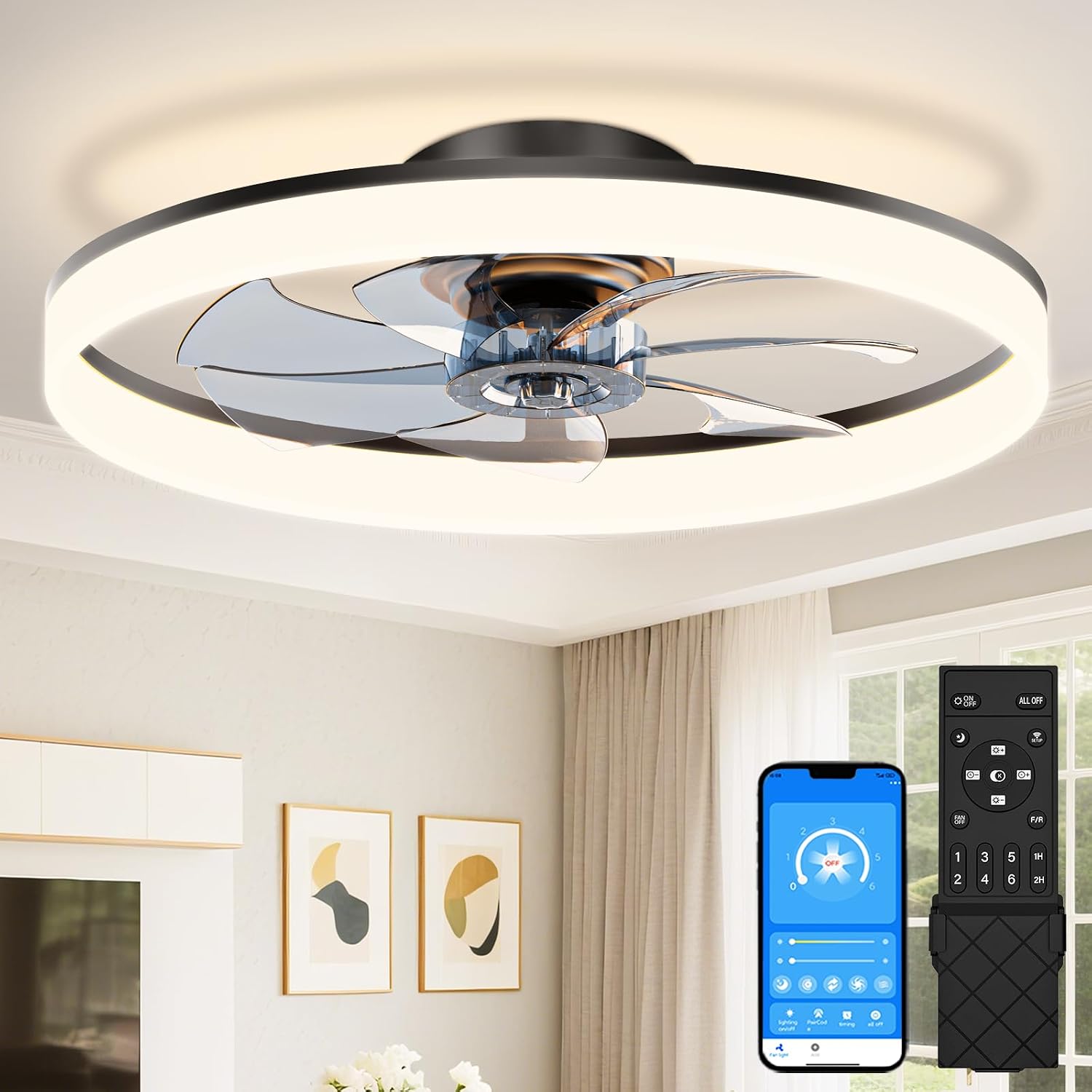 Detalle de VOLISUN Ceiling Fan with Light, 24-Inch